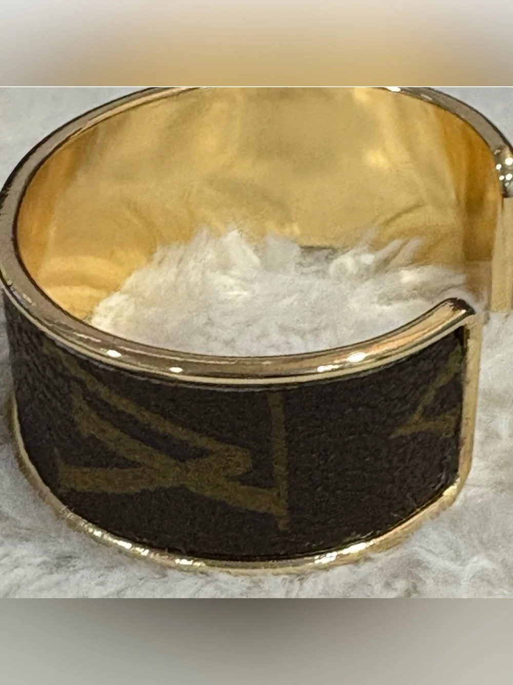 Gold-Tone Black Wide Cuff Bracelet with Subtle Pattern